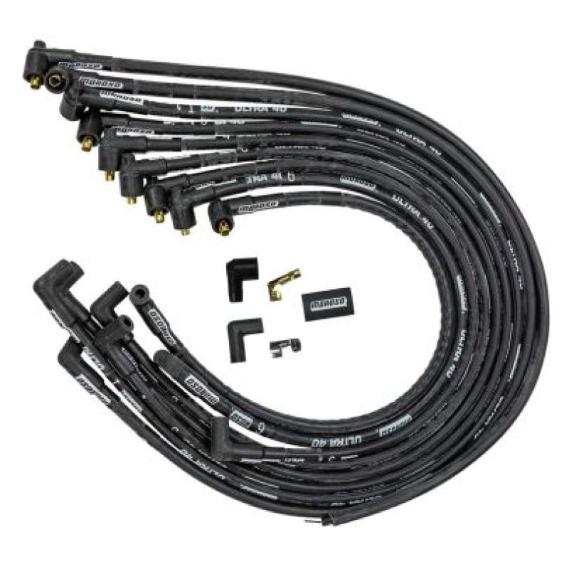 Moroso — Moroso Chevrolet Small Block Ignition Wire Set - Ultra 40 - Sleeved - Non-HEI - 90 Degree - Black