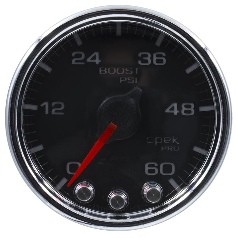 AutoMeter — GAUGE, BOOST, 2 1/16", 60PSI, STEPPER MOTOR W/PEAK & WARN, BLK/CHRM, SPEK-PRO