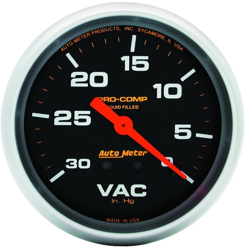 AutoMeter — AutoMeter Gauge Vacuum 2-5/8in. 30Inhg Liquid Filled Mech Pro-Comp
2-5/8" VACUUM, 30 IN