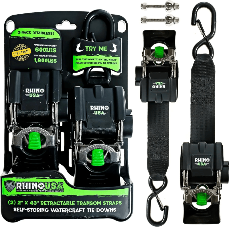 Rhino USA — Rhino USA Retractable Transom Straps (2 Pack-Stainless)
Tie Strap