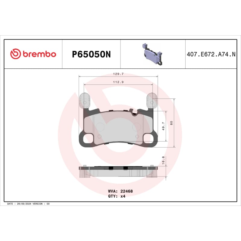 Brembo OE — Brembo 20-21 Porsche 911/Panamera/Cayman/718 Cayman/718 Spyder Rear NAO Brake Pad