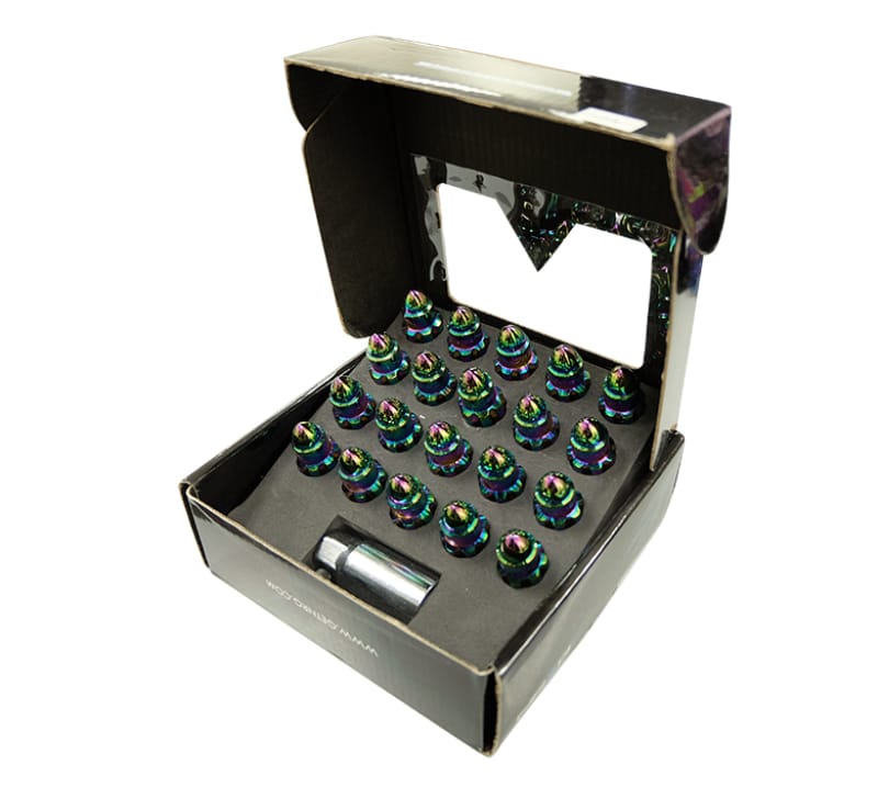 NRG — NRG 500 Series M12 X 1.5 Bullet Shape Steel Lug Nut Set - 21 Pc w/Lock Key - Neochrome