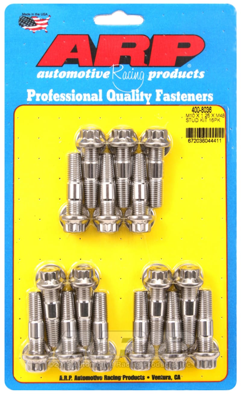 ARP — ARP M10 x 1.25 x 48 Stainless Steel 12pt Broached Stud Kit (16/pkg)