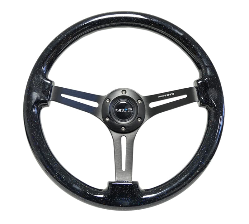 NRG — NRG Reinforced Steering Wheel (350mm / 3in. Deep) Black Multi Color Flake Wood w/ Black Matte Center