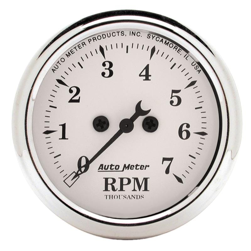 AutoMeter — GAUGE, TACHOMETER, 2 1/16", 7K RPM, IN-DASH, OLD TYME WHITE