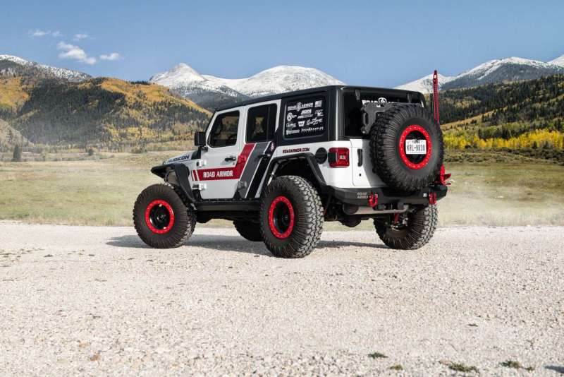 Road Armor — Road Armor 18-20 Jeep Wrangler JL Stealth Rear Bumper Mid Width w/Tire Carrier Assembly - Tex Blk