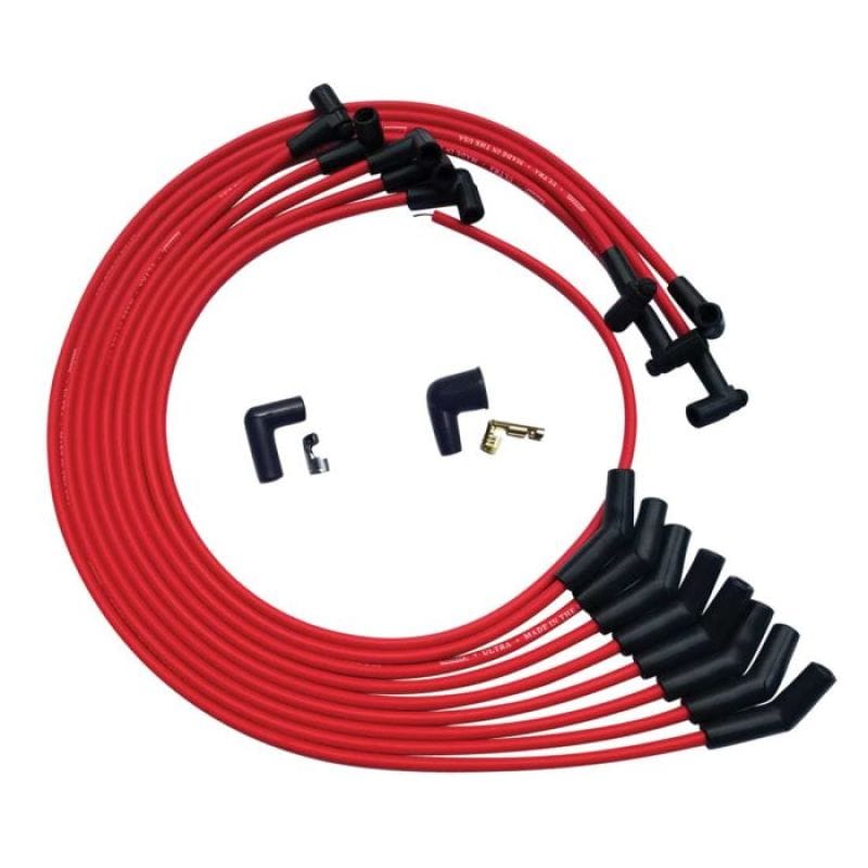 Moroso — Moroso SBC Under Header 135 Deg Plug HEI Ultra Spark Plug Wire Set - Red