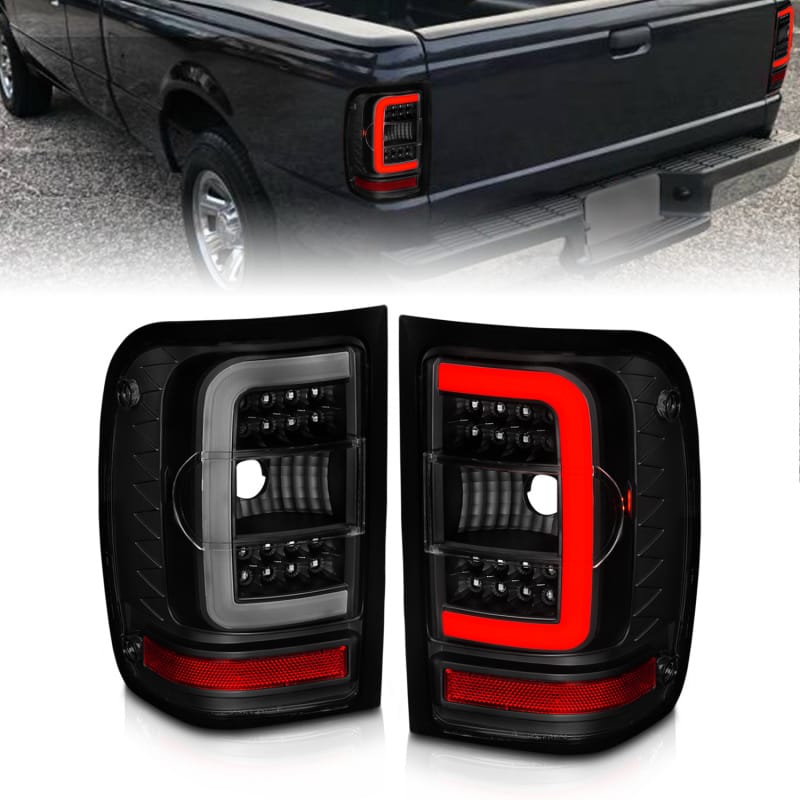 ANZO — ANZO 01-11 Ford Ranger LED Taillights - Black Housing w/ Smoke Lens & Light Bar