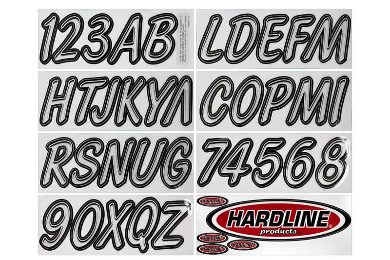 Hardline — Hardline Boat Lettering Registration Kit 3 in. - 400 Silver/Black