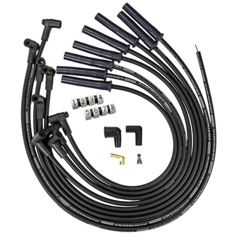 Moroso — Moroso GM BBC 366-454 HEI-Style w/o Coil In Cap Ultra 40 8.5mm Multi-Angle Spark Plug Wire Set - Blk
