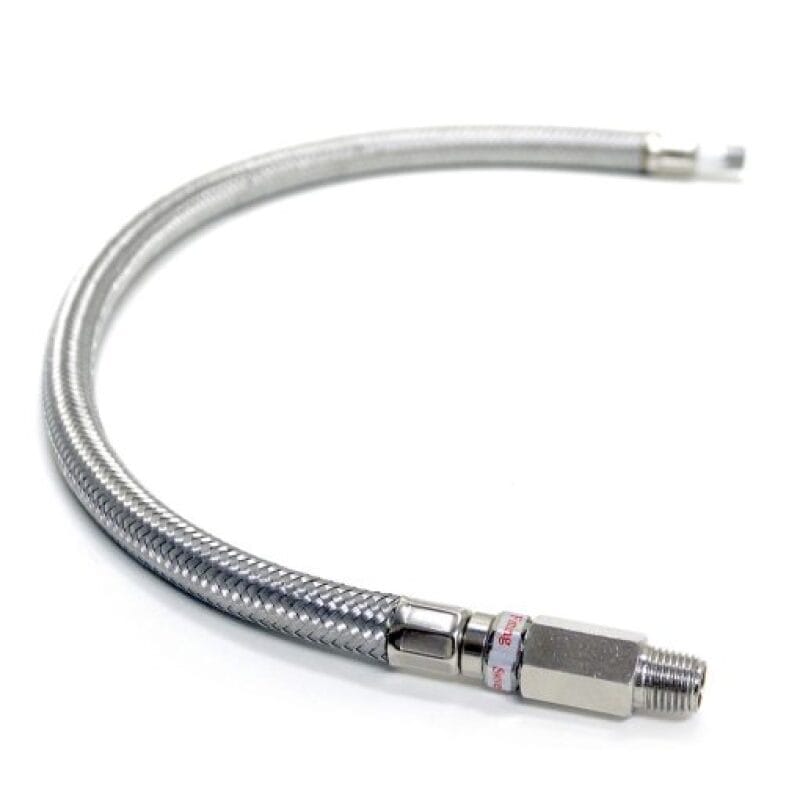 Kleinn Air Horns — Kleinn 18In Stainless Steel Braided Leader Hose w/ Check Valve-1/8In M NPT Inlet/ 1/4In M NPT Outlet
1/8"-1/4' Lead Hose