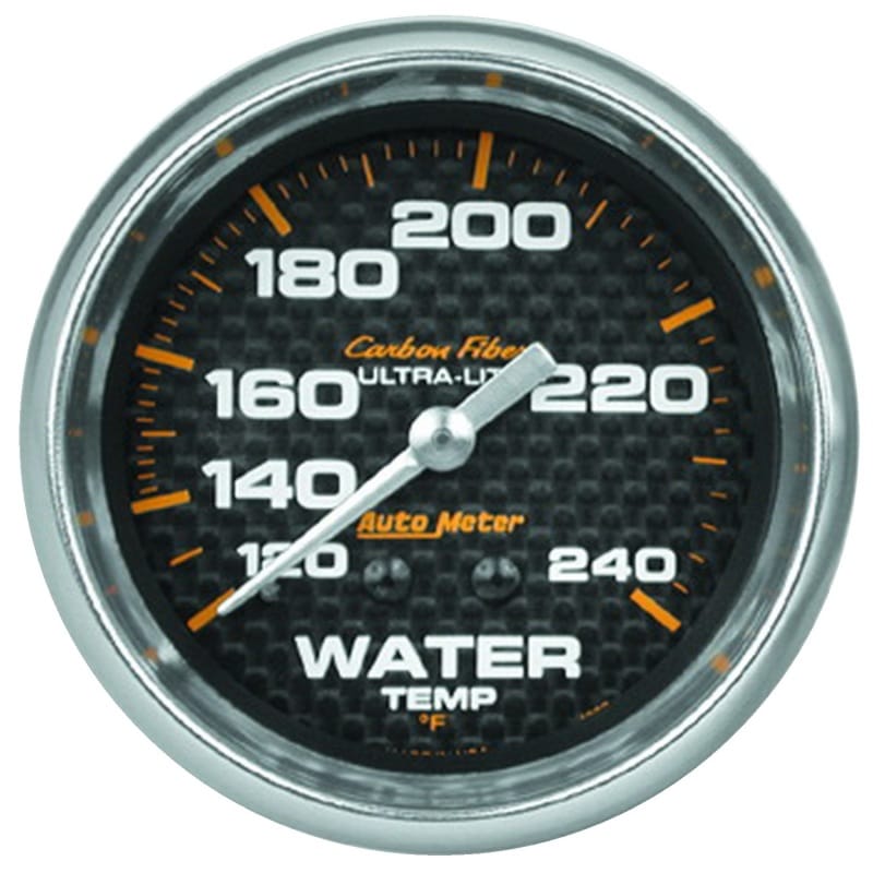 AutoMeter — Autometer Carbon Fiber 2-5/8in 120-240 Deg F Mechanical Water Temp Gauge
GA 2.6" WT 240 M CF