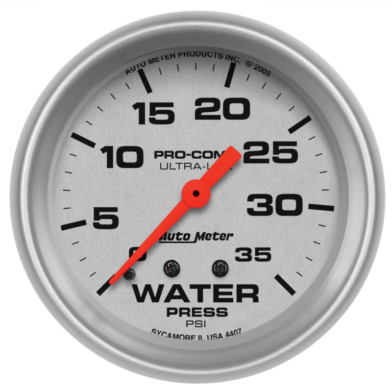 AutoMeter — Autometer 66.7mm 35 PSI Mechanical Water Pressure Gauge
2-5/8" WATER PRESS,