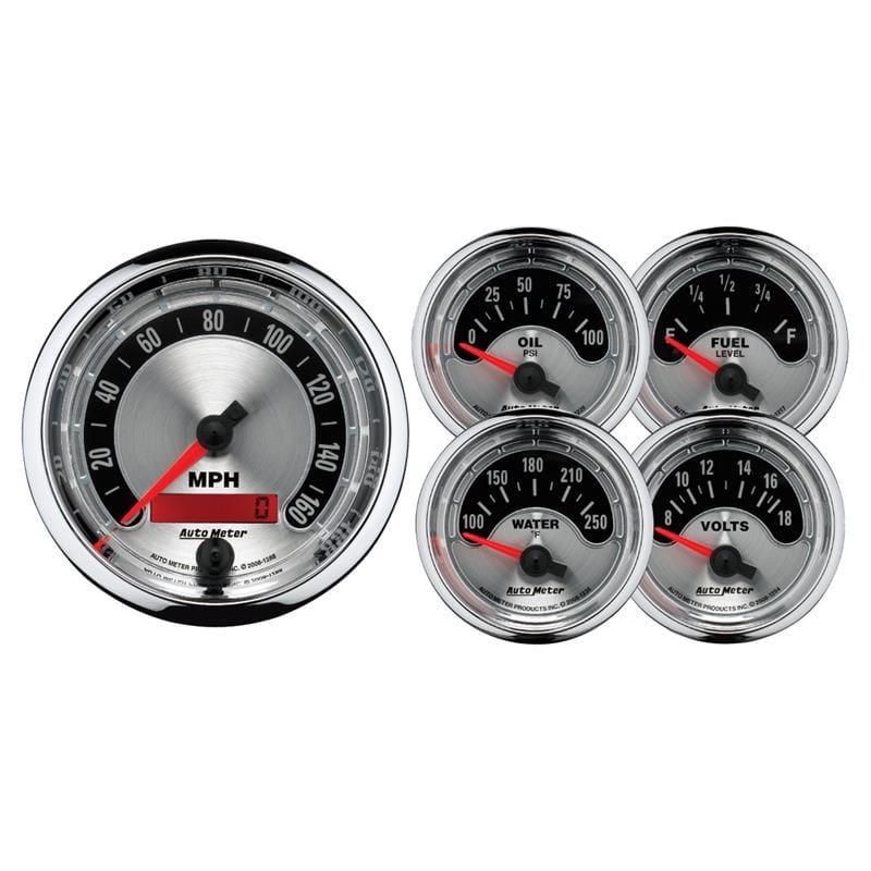 AutoMeter — Autometer American Muscle Kit Box - Elec Speedo/Elec Oil Pressure/Water Temp/Volt/Fuel Level
GA SET 5PC E SPD AM