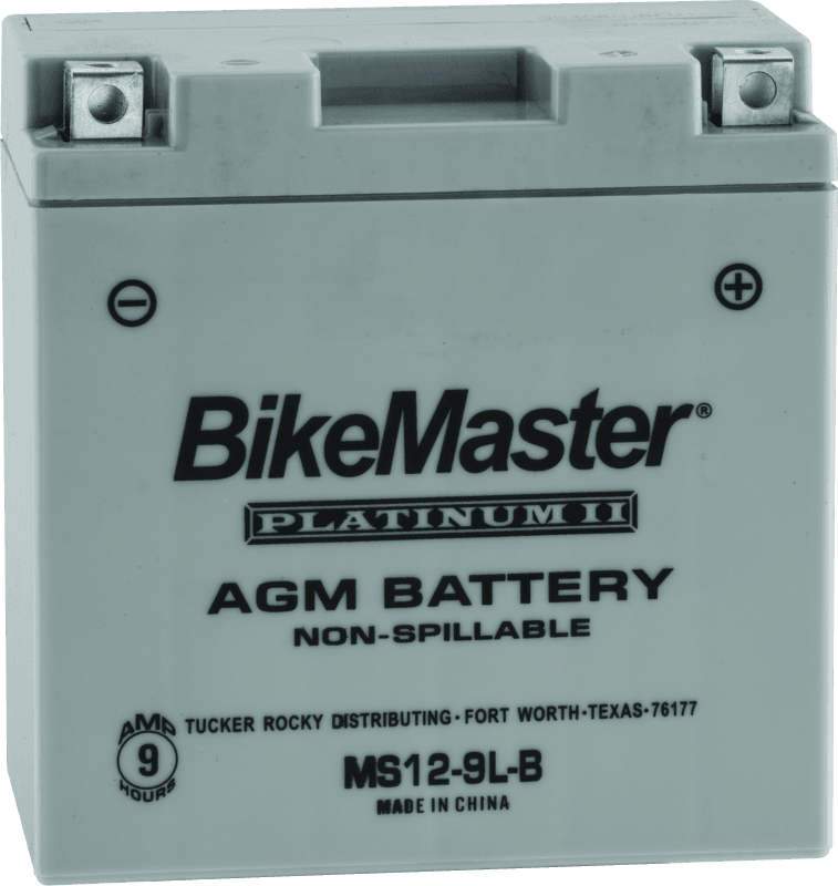 BikeMaster — MS12-9L-B Battery, 12V Battery, 136mm L x 76mm W x 139mm H, 120 CCA