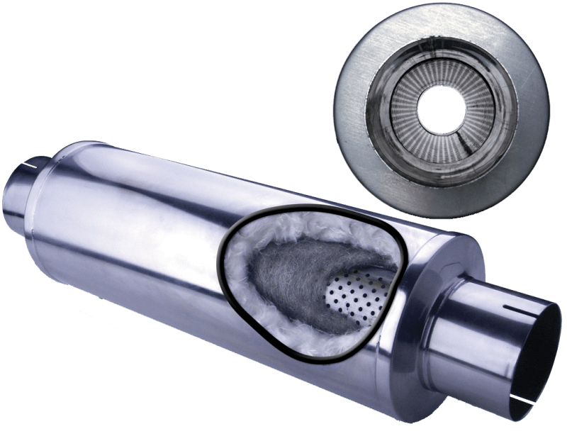 Diamond Eye Performance — Diamond Eye MFLR 5inID SGL IN/SGL OUT 7inDIA X 24in BODY 30in LENGTH LOUVERED SLOTTED ENDS 409 SS
