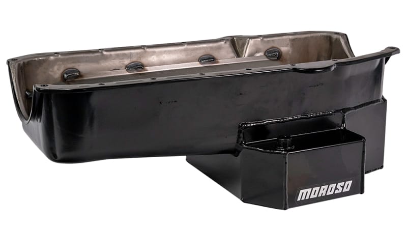 Moroso — Moroso 80-85 Chevy Small Block/Dart (w/2 Pc Seal) Road Race Wet Sump 7qt 7.5in Steel Oil Pan - Black