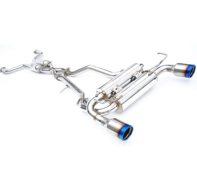 Invidia — Invidia 2017+ Infiniti Q60 3.0 TT Silver Sport/Red Sport Gemini Rolled Titanium Tip Cat-back Exhaust