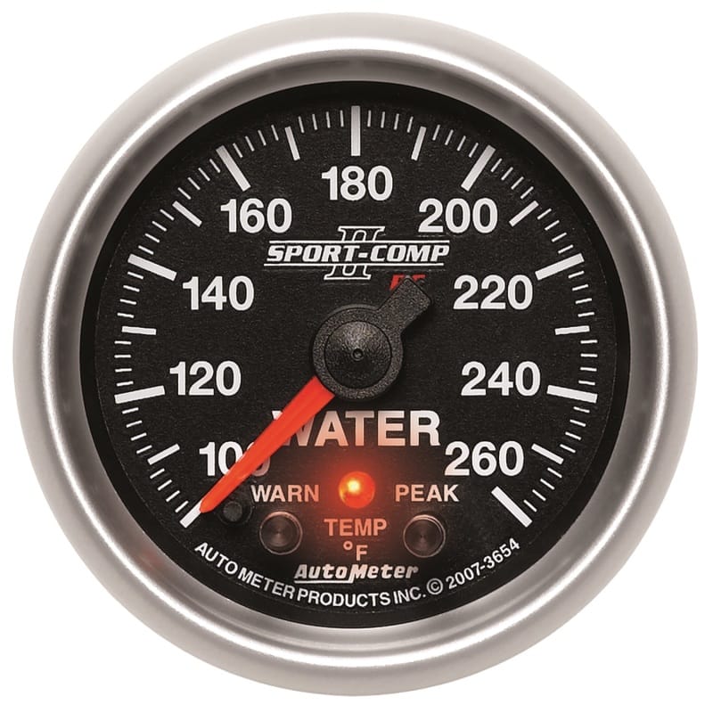 AutoMeter — Autometer Sport-Comp II 52.4mm 100-260 Deg F Water Temp Peak & Warn w/ Electronic Control Gauge
2-1/16" WATER TEMP,