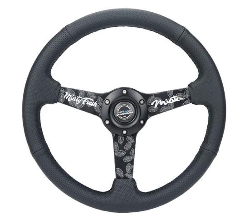 NRG — NRG Sport Steering Wheel (350mm/ 1.5in. Deep) Black Etched Spokes/ Black Leather w/ Black Stitch