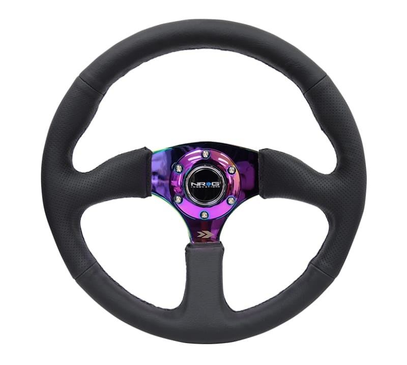NRG — NRG Reinforced Steering Wheel (350mm / 2.5in. Deep) Leather Race Comfort Grip w/4mm Neochrome Spokes