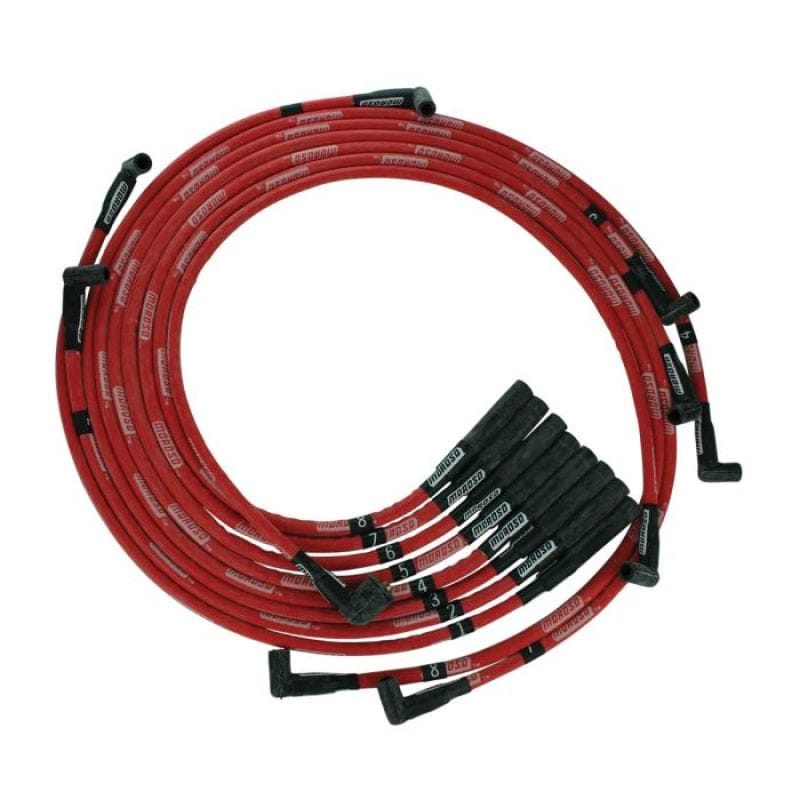 Moroso — Moroso BB Chrysler Mopar 361/383/400/440 Str Plug Boots HEI Sleeved Ultra Spark Plug Wire Set - Red