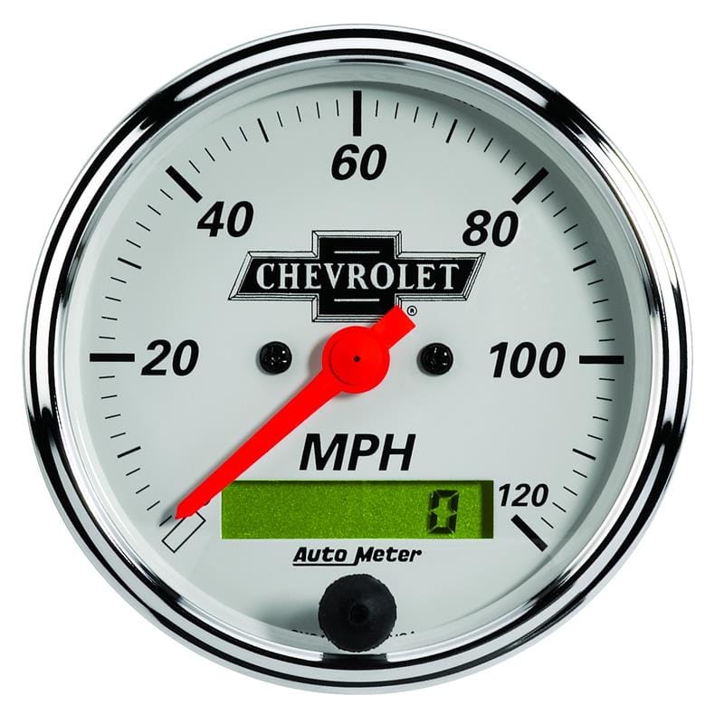 AutoMeter — AutoMeter Gauge Speedo 3-1/8in. 120MPH Elec Prog W/ Lcd Odo Chevrolet Heritage Bowtie
GA 3.1" SPD ELEC CV