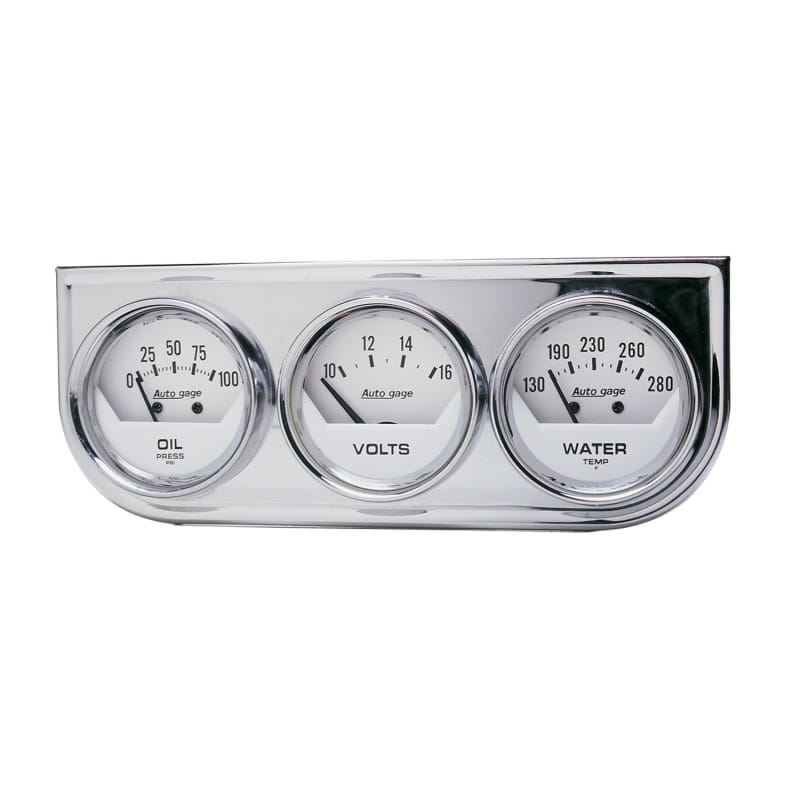AutoMeter — Autometer AutoGage 2in 0-100 PSI Oil Press/ 16 Volt / 130-280 Deg Water Temp - Chrome Bezel
3 GA PNL OP/WT/V AG