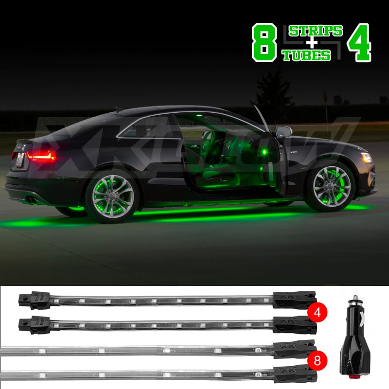 XKGLOW — XK Glow Strip Single Color Underglow LED Accent Light Car/Truck Kit Green - 8x24In Tube + 4x8In
