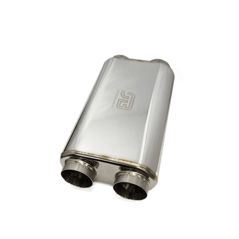 Stainless Bros — Stainless Bros 3in x 17in OAL SS304 Thin Oval Muffler (3in Dual In / 3in Dual Out) - Polished