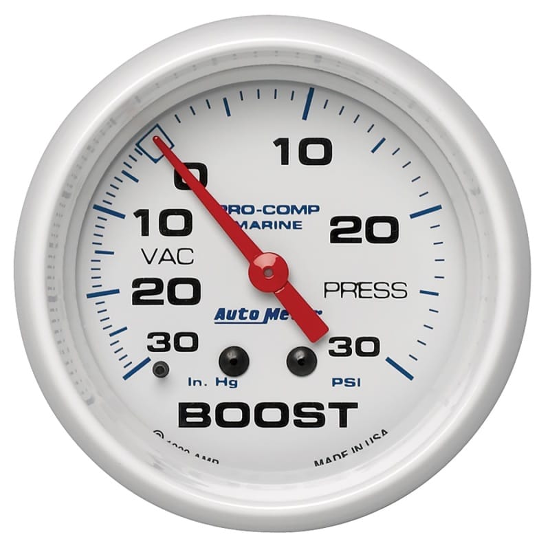 AutoMeter — Autometer Marine White Gauge 2-5/8in Mechanical Vacuum/Boost Gauge 30INHG-30PSI
GA 2.6" BST 30 M MW