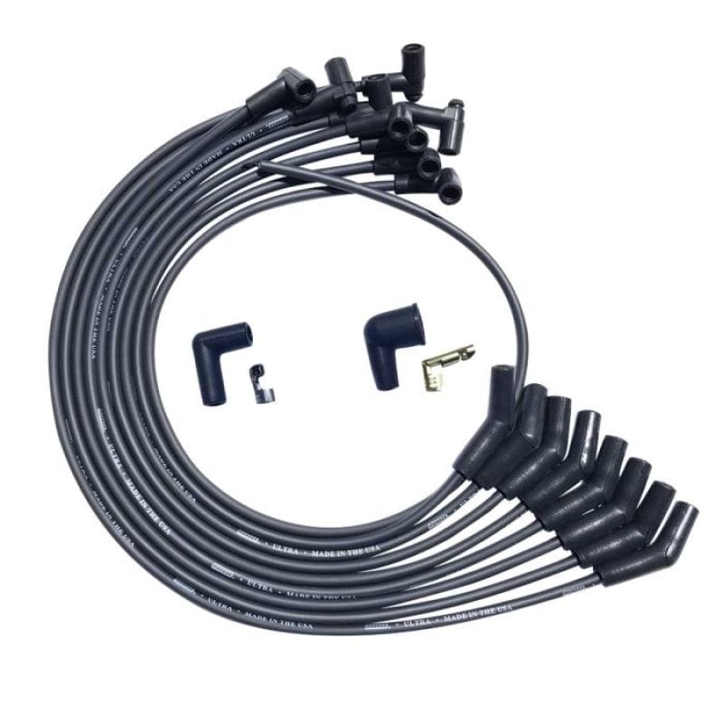 Moroso — Moroso BBC Over Valve Cover 135 Deg Plug End HEI Dist Unsleeved Ultra Spark Plug Wire Set - Black