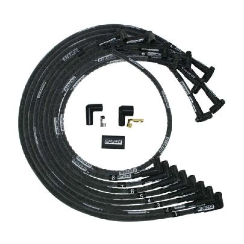 Moroso — Moroso Small Block Chevy Under Header HEI 90 Sleeved Degree Mag Tune Ignition Wire Set - Black