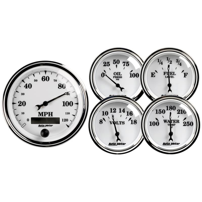 AutoMeter — GAUGE KIT, 5 PC., 3 3/8" & 2 1/16", ELEC. SPEEDOMETER, OLD TYME WHITE II
