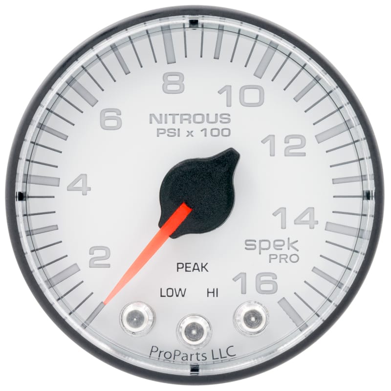 AutoMeter — Autometer Spek-Pro 2 1/16in 1600PSI Stepper Motor w/ Peak & Warn White/Black Nitrous Pressure Gauge
GA 2" N2O WFB SPEK