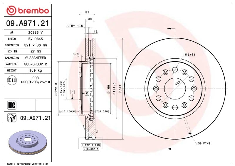 Brembo OE — Brembo OE 18-22 Buick Enclave/19-22 Chevrolet Blazer/18-22 Traverse UV Coated Brake Disc - Front