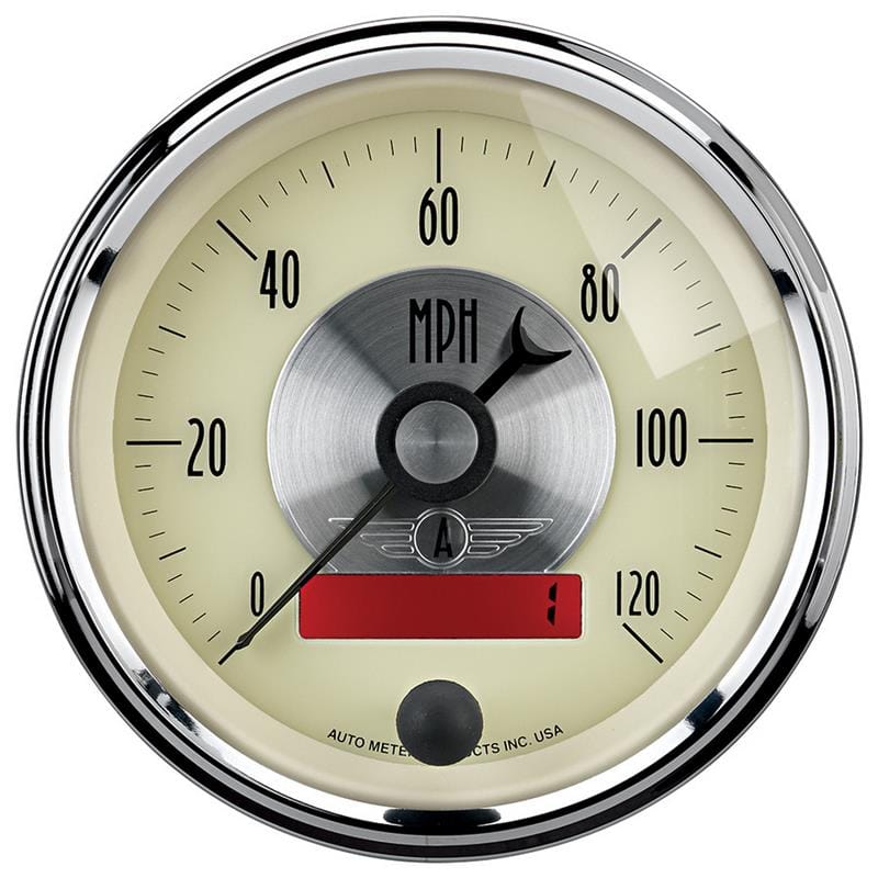 AutoMeter — AutoMeter Gauge Speedo 3-3/8in. 120MPH Elec. Program W/Lcd Odo Prestige Antique. Ivory
3-3/8" SPEEDO, 120 M