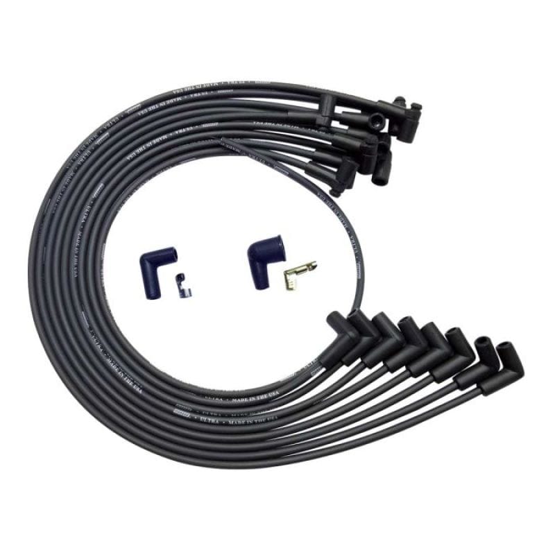 Moroso — Moroso BBC Under Header 90 Deg Plug HEI Dist. Unsleeved Ultra Spark Plug Wire Set - Black