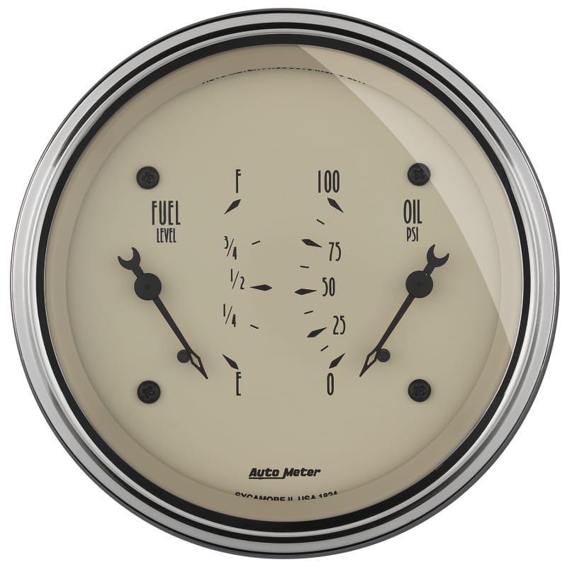 AutoMeter — AutoMeter Gauge Dual Fuel & Oilp 3-3/8in. 0 Ohm(e) to 90 Ohm(f)& 100PSI Elec Antique Beige
GA 3.4" OIL/FU 90 AB
