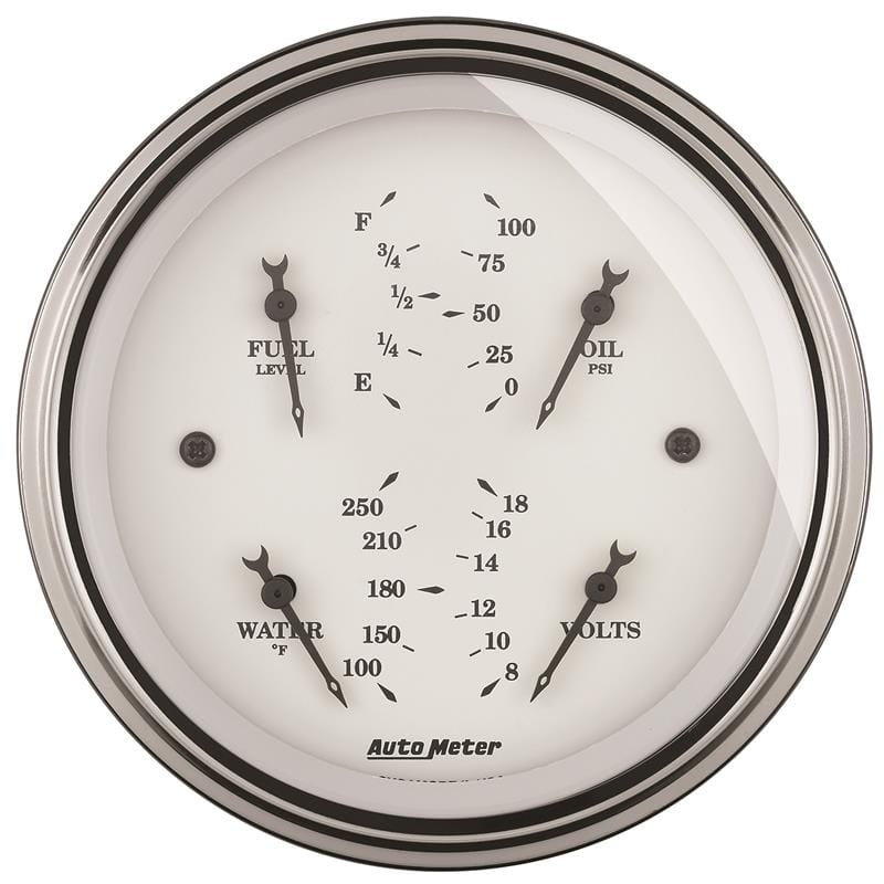 AutoMeter — GAUGE, QUAD, 3 3/8" , 0OE-90OF, ELEC, OLD TYME WHITE