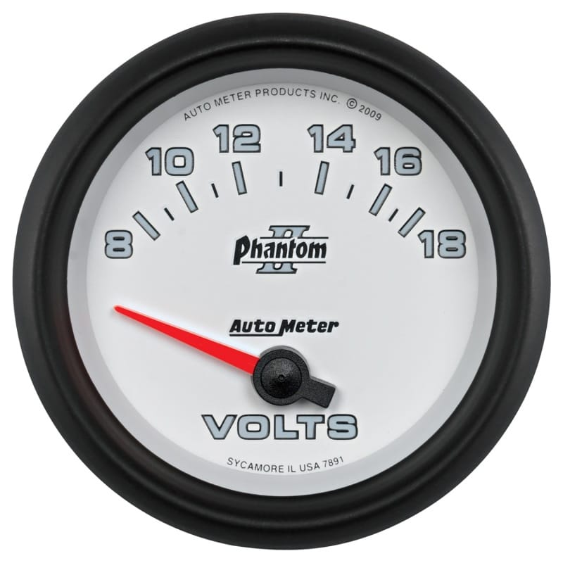 AutoMeter — Autometer Phantom II 2-5/8in 18V Electric Voltmeter Gauge
2-5/8" VOLTMETER, 8-