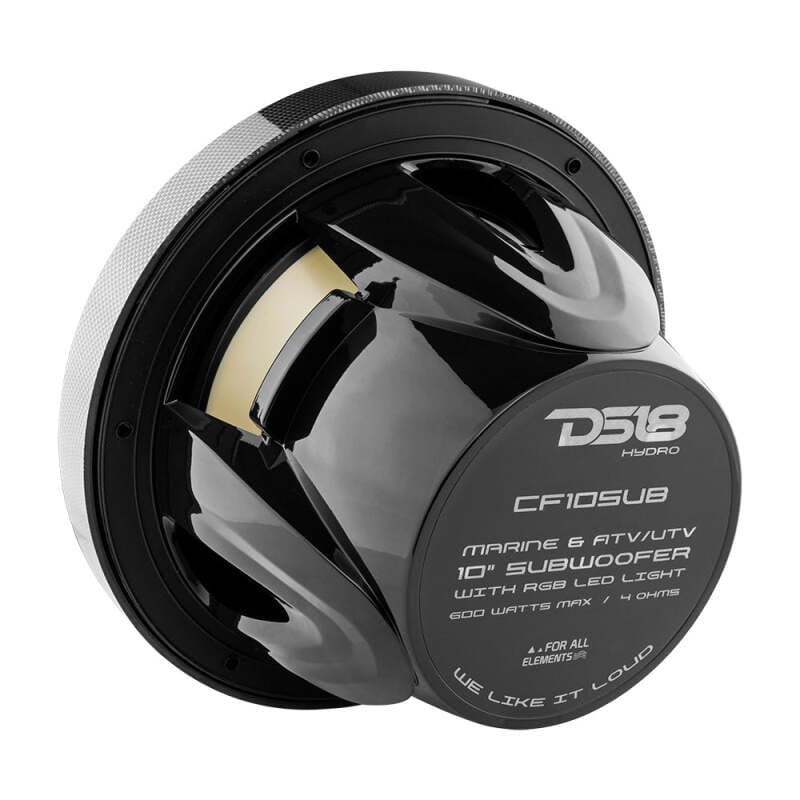 DS18 — DS18 NXL Marine Subwoofer With RGB LEDs 10in 300 Watts RMS 4 ohm SVC Black Carbon Fiber