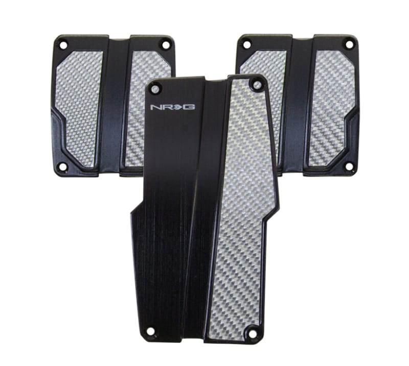NRG — NRG Brushed Aluminum Sport Pedal M/T - Black w/Silver Carbon
