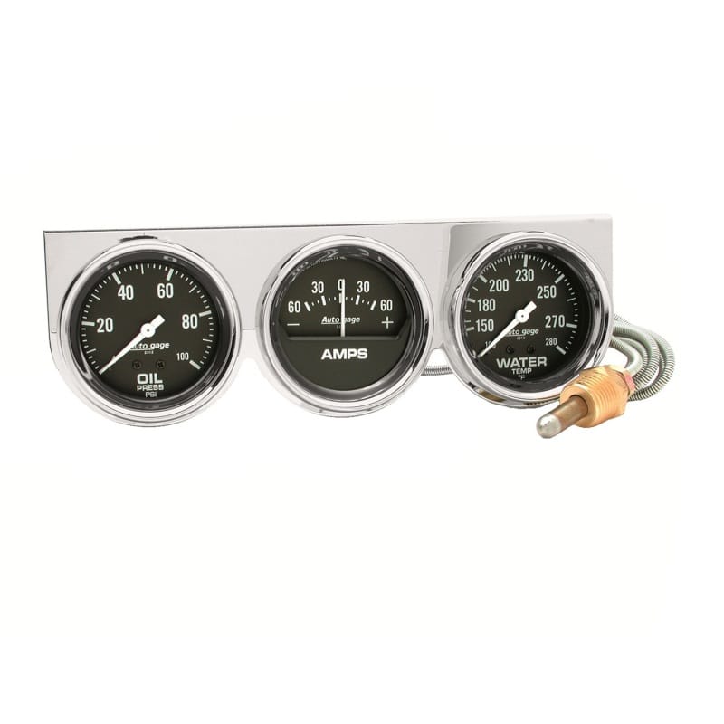 AutoMeter — Autometer AutoGage 2-5/8in 0-100 PSI Oil Press/ 60 Amp / 130-280 Deg Water Temp
3 GA PNL OP/A/WT CHR