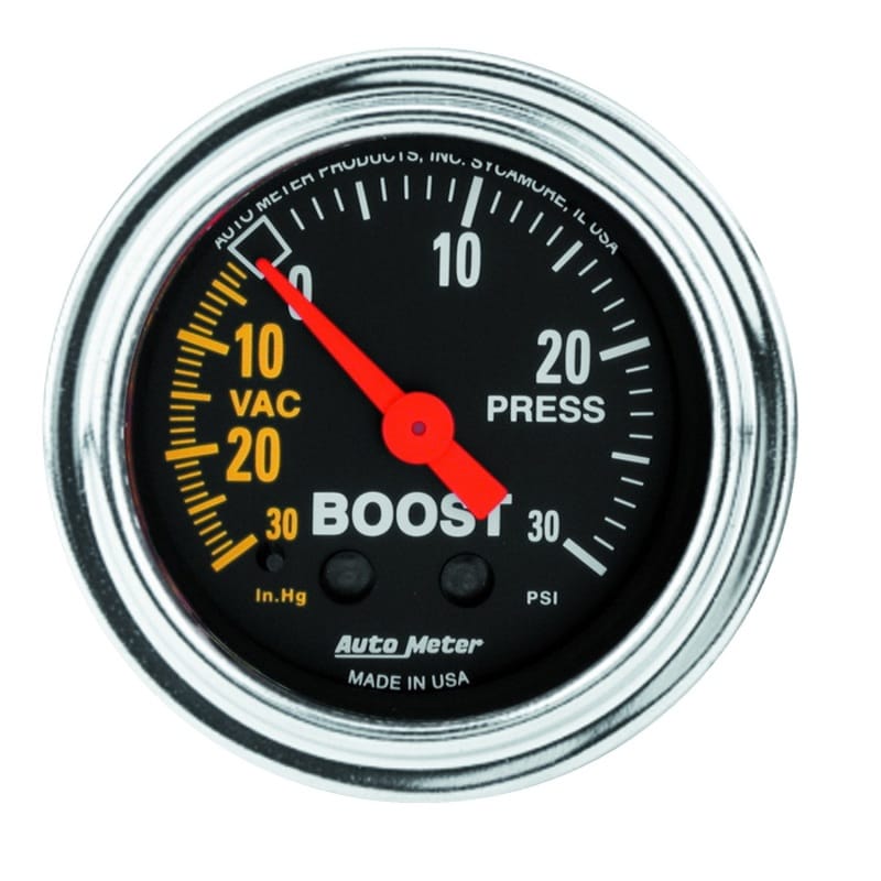 AutoMeter — AutoMeter Gauge Vac/Boost 2-1/16in. 30Inhg-30PSI Mechanical Traditional Chrome
2" BOOST-VAC, 30"