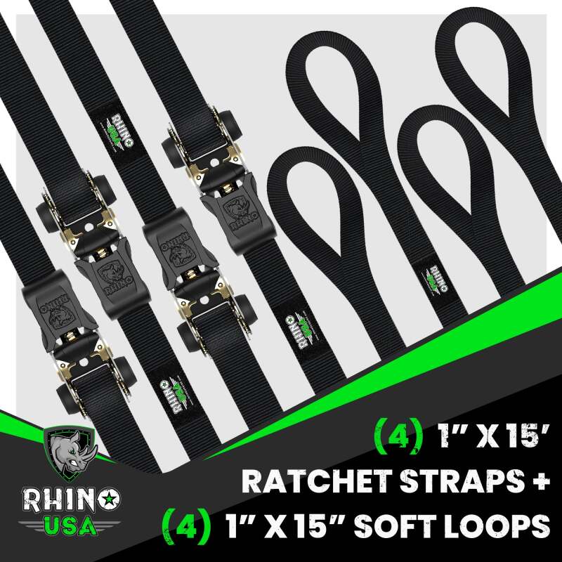 Rhino USA — Rhino USA Medium Duty Ratchet Strap Tie-Down 4-Pack (Black)
Tie Strap