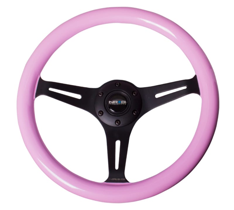 NRG — NRG Classic Wood Grain Steering Wheel (350mm) Solid Pink Painted Grip w/Black 3-Spoke Center