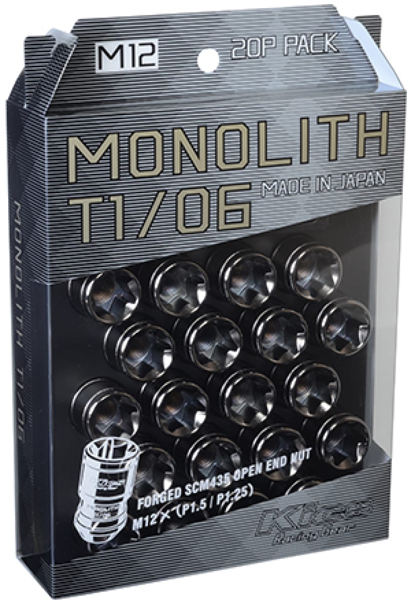 Project Kics — Project Kics 12 x 1.5 Glorious Black T1/06 Monolith Lug Nuts - 20 Pcs