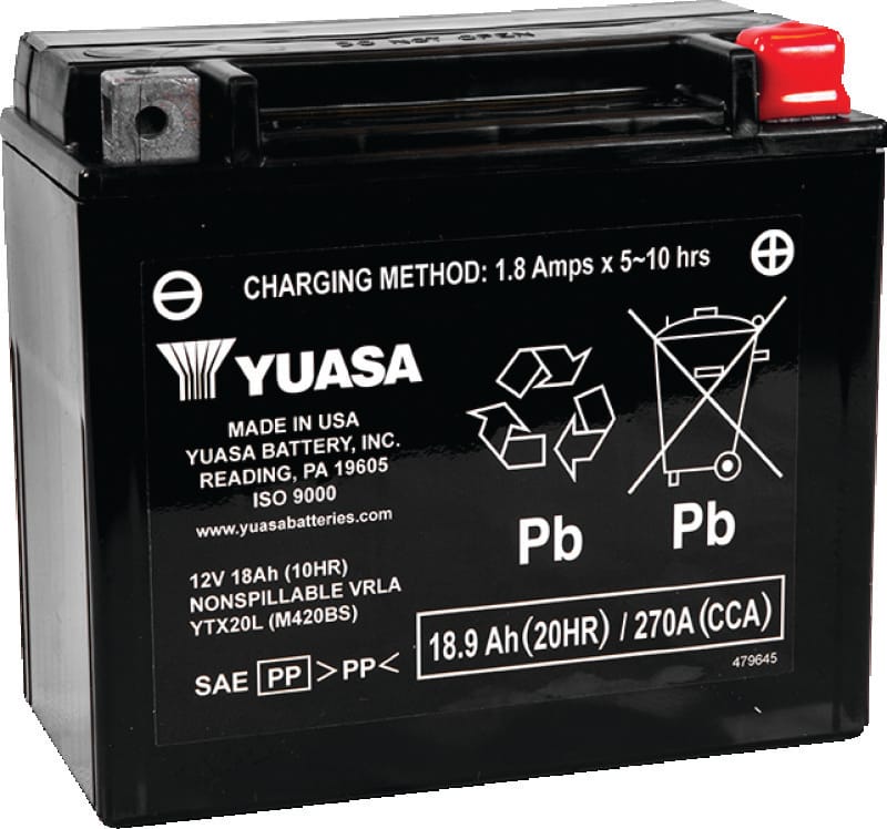 Yuasa Battery — YTX20L-BS Battery, 6-7/8" L x 3-7/16" W x 6-1/8" H