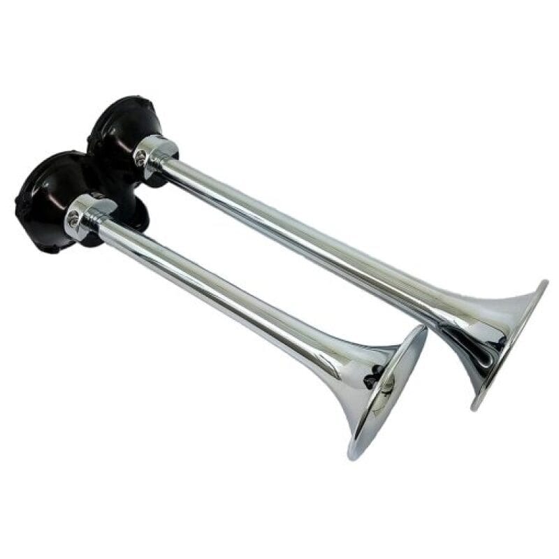Kleinn Air Horns — Kleinn Chrome Roof Mount Dual Horn/ 13.5In/11.5In - Chrome-Plated Spun Copper
Dual Roof Mount Horn